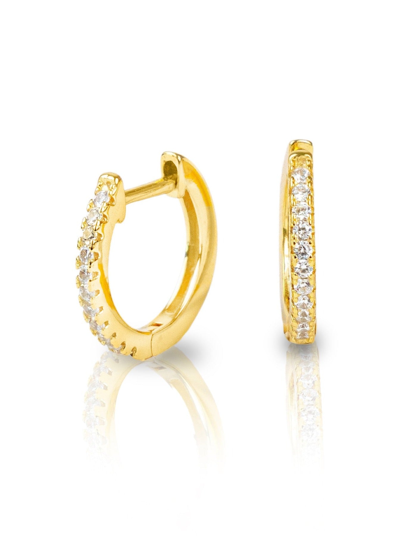 14k Gold Huggie Hoop Earrings with Cubic Zirconia