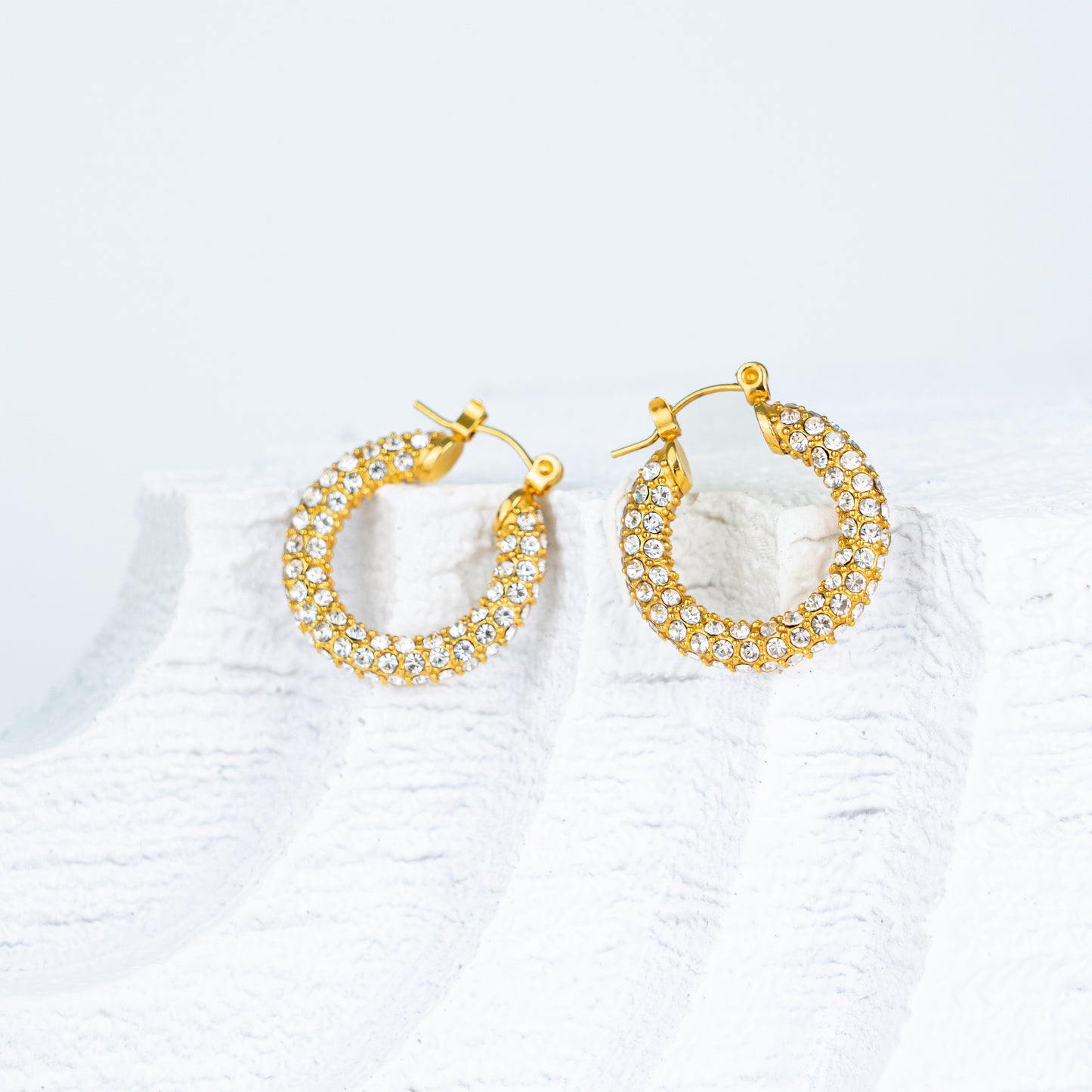 14k Gold Plated Chunky Hoop Earrings with Swarovski