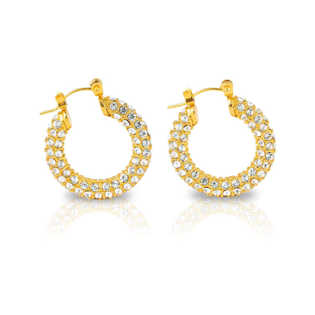 14k Gold Plated Chunky Hoop Earrings with Swarovski